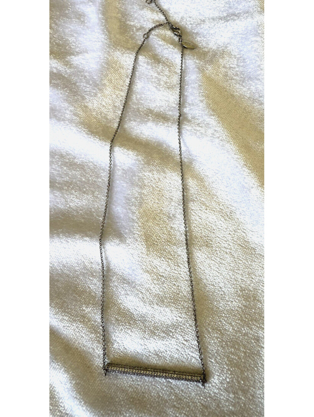 Express Silver Tone Bar Necklace Crystals Extender Name Understated